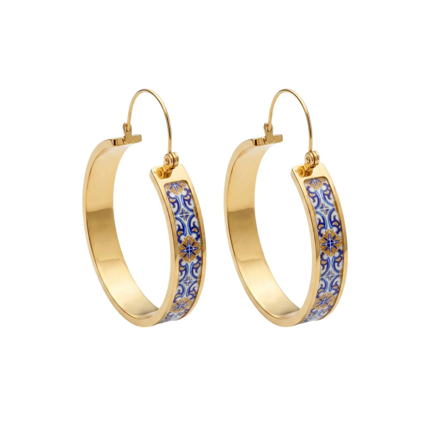 Blue & Yellow Portuguese Tile Hoop Earrings