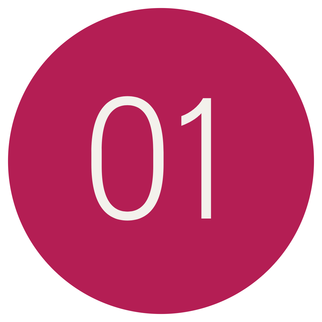 Raspberry colored circle with "01" in the center.