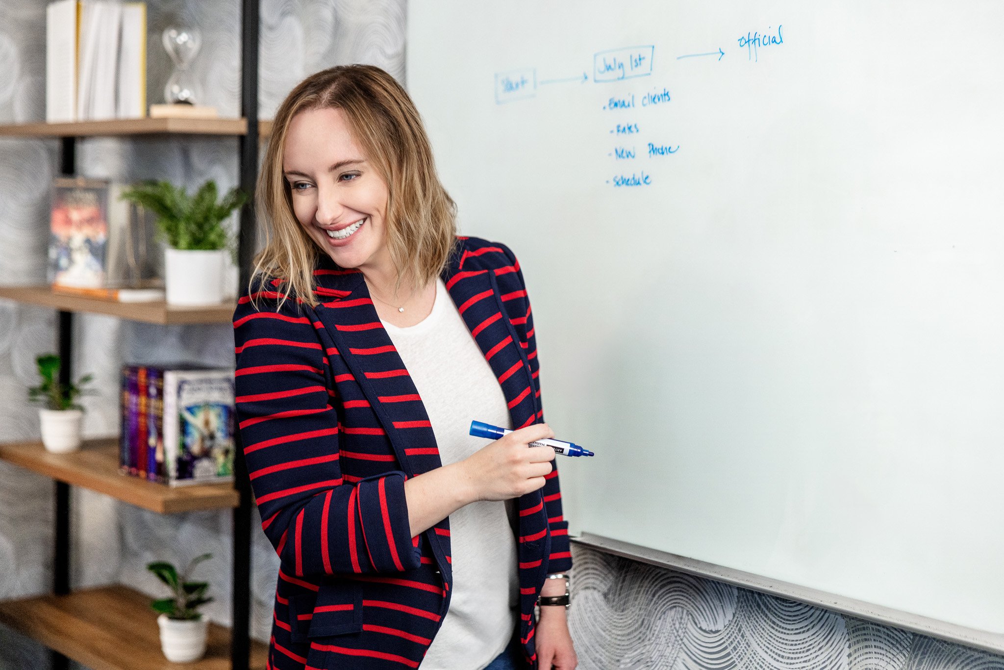 Melissa standing at a whiteboard.