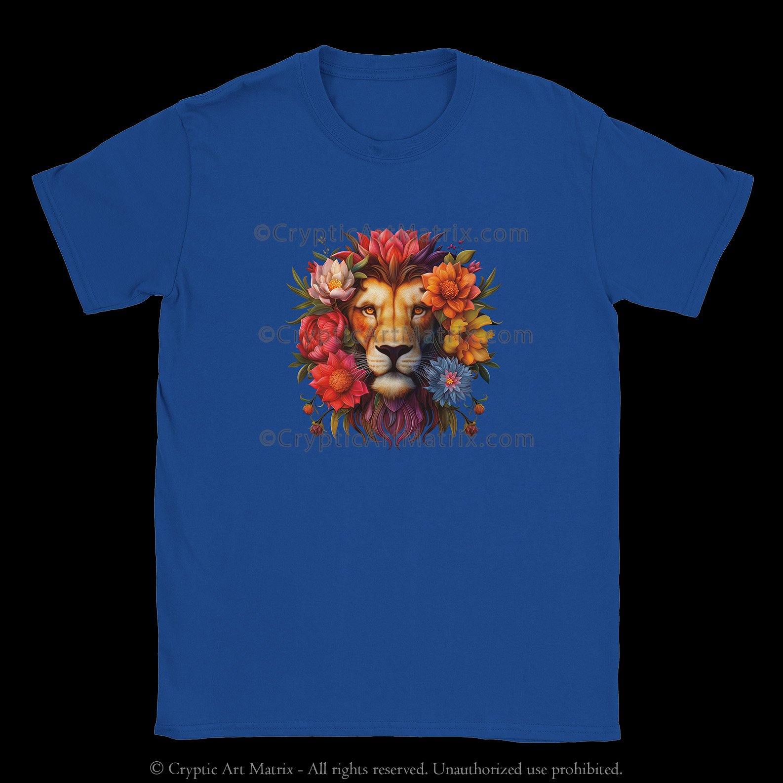 100% cotton T-shirt with bold Lion and flowers design – unisex tee