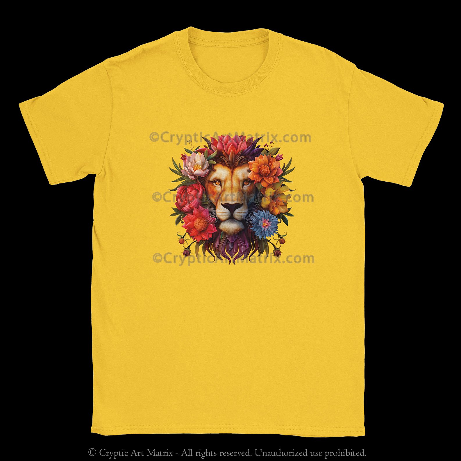 100% cotton T-shirt with bold Lion and flowers design – unisex tee