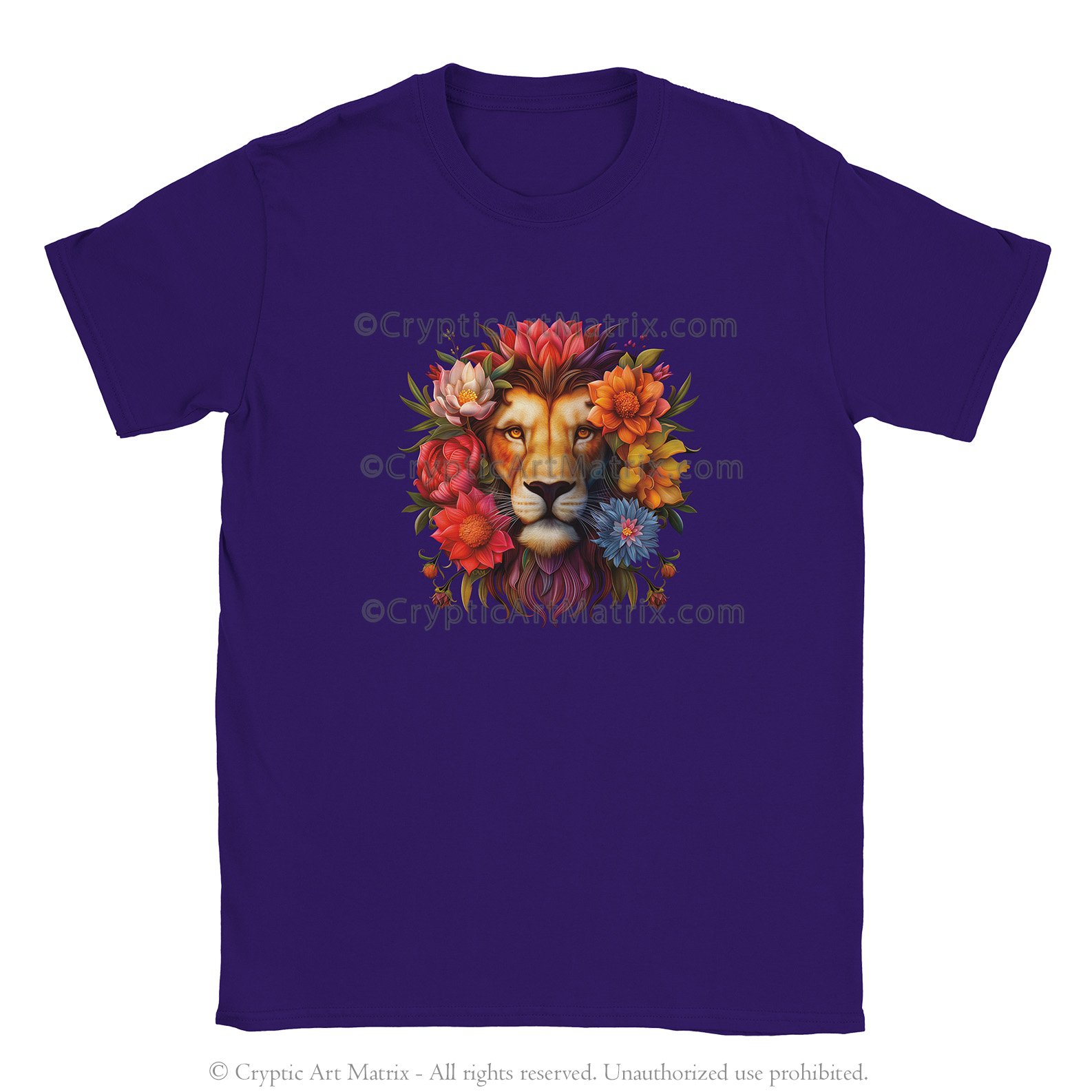 100% cotton T-shirt with bold Lion and flowers design – unisex tee