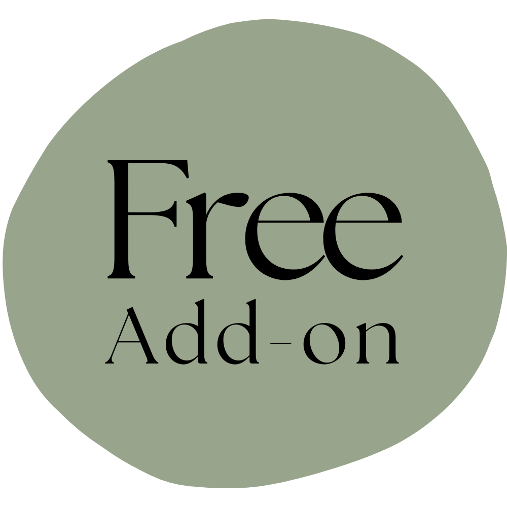 Green circular badge with the words "Free Add-on" written in black text.