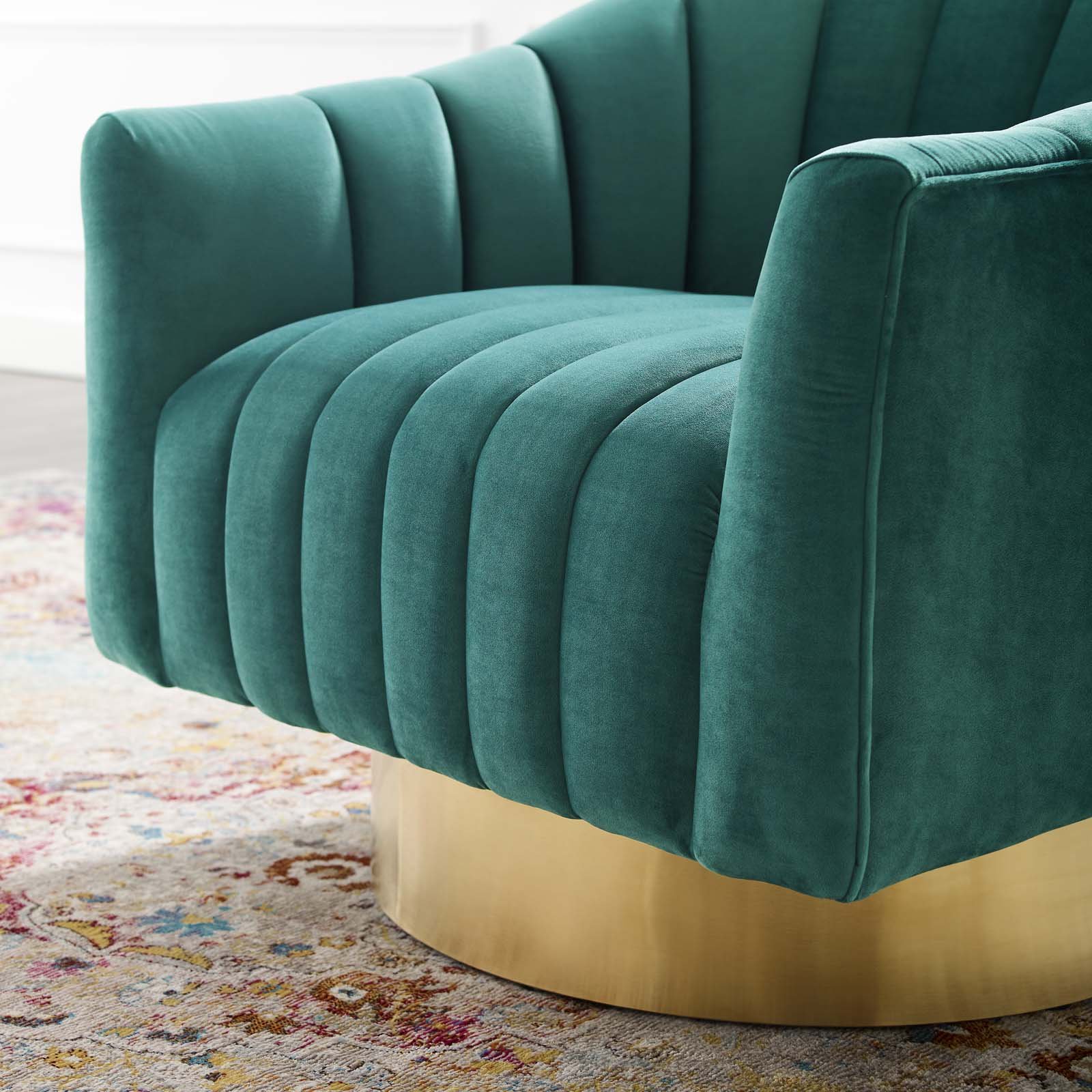 Luxurious Teal Velvet Swivel Chair for Rent for Events in Los Angeles, California