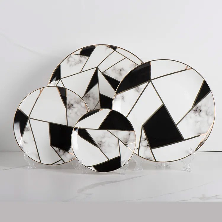 Luxury Gold Black and White 4-Plate Set Rental for Events | Dinnerware Rental Los Angeles & Orange County
