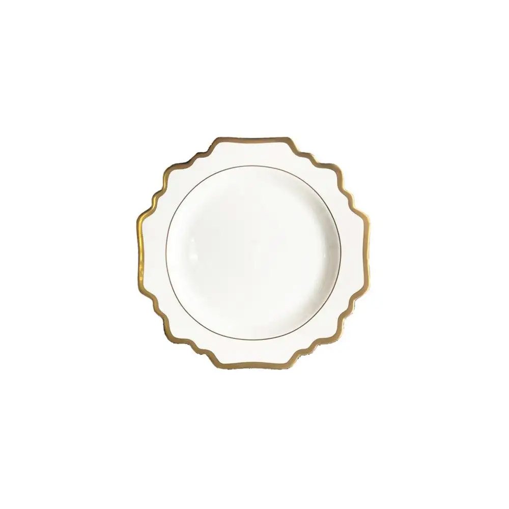 Luxury white with gold rim Plate Set Rental Events | Dinnerware Rental Los Angeles & Orange County