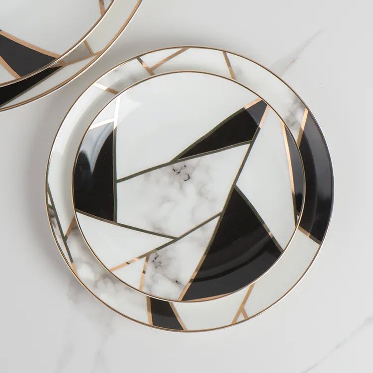Luxury Gold Black and White 4-Plate Set Rental for Events | Dinnerware Rental Los Angeles & Orange County