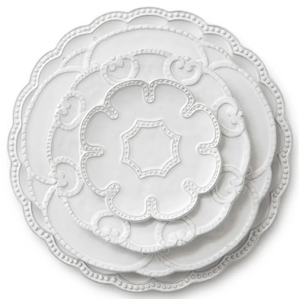Luxury White Embossed Plate Set Rental for Events | Dinnerware Rental Los Angeles & Orange County