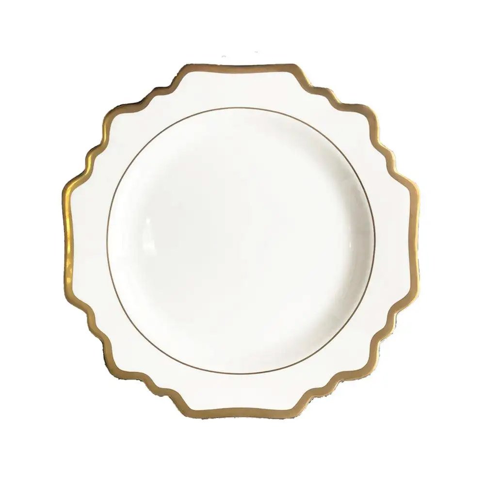 Luxury white with gold rim Plate Set Rental Events | Dinnerware Rental Los Angeles & Orange County