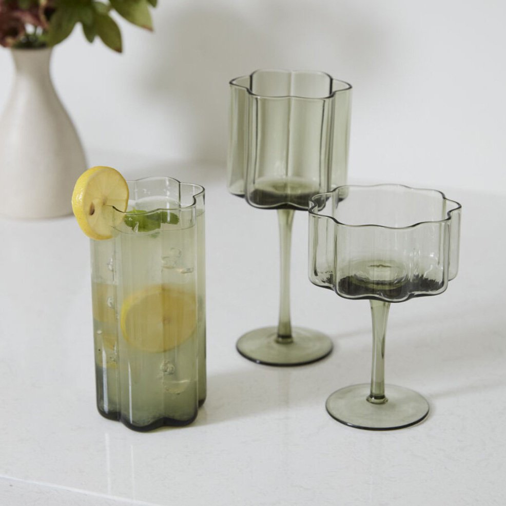 Floret glassware set for event rental in Los Angeles.