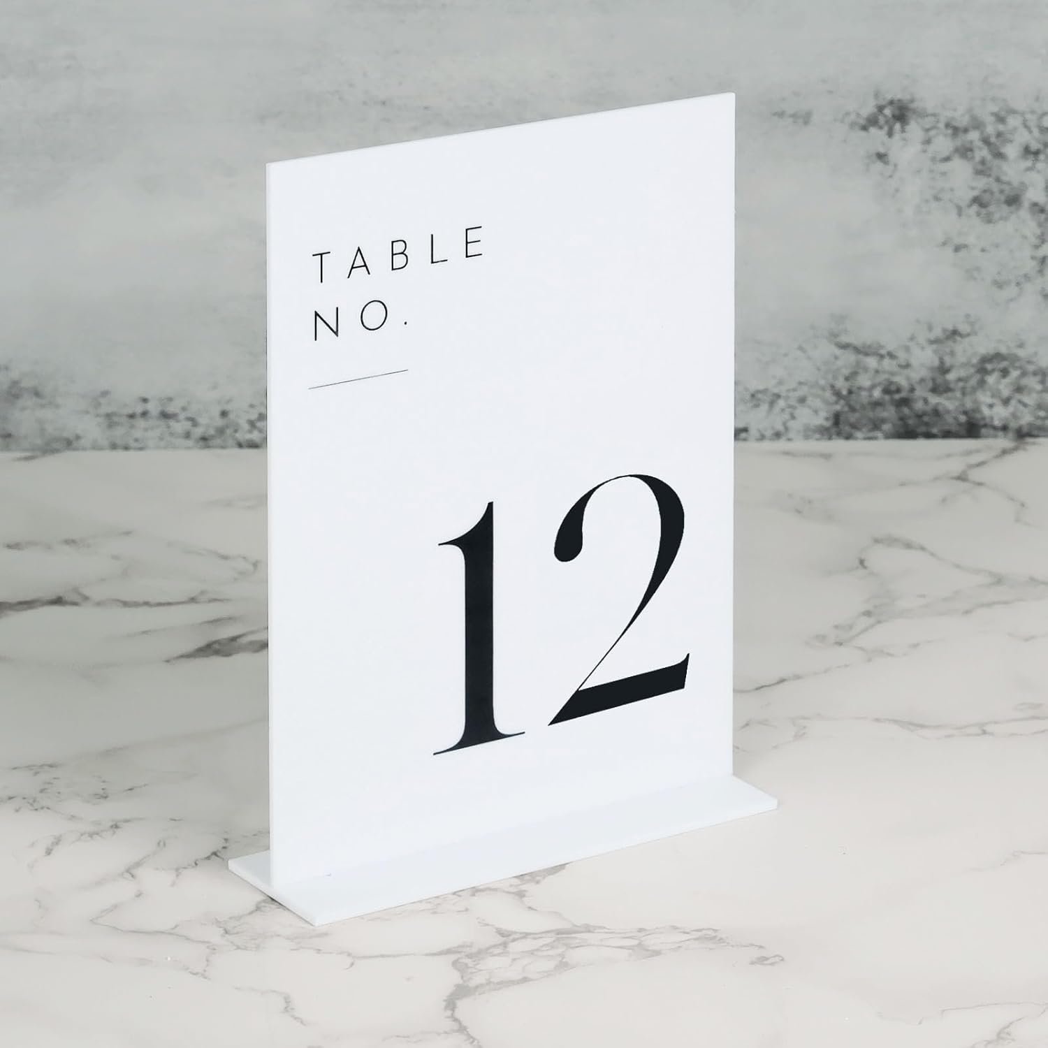 Table number sign with stand for event and wedding decor rental in Los Angeles.