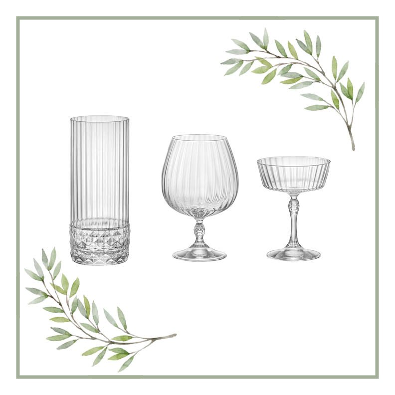 Vintage glassware set for event rental in Los Angeles
