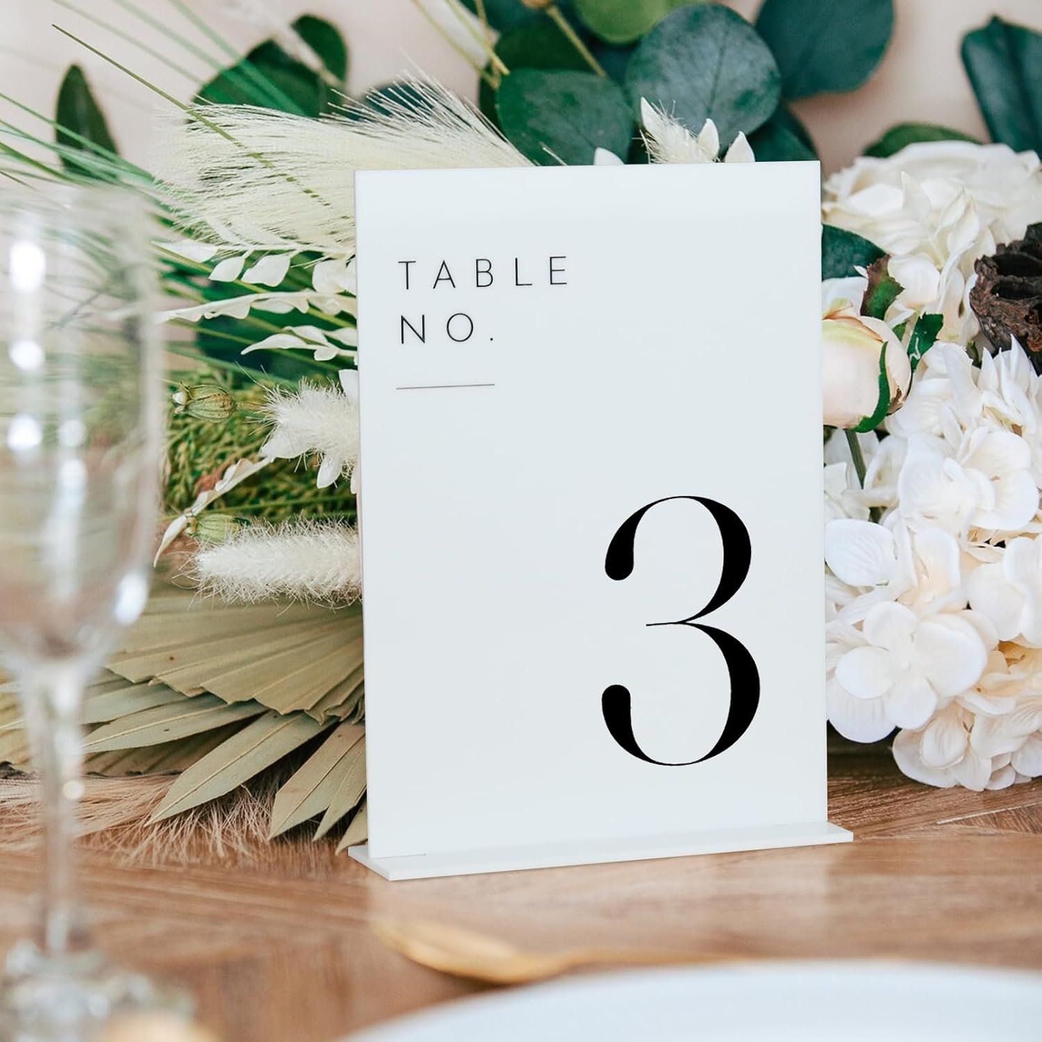 Table number sign with stand for event and wedding decor rental in Los Angeles.