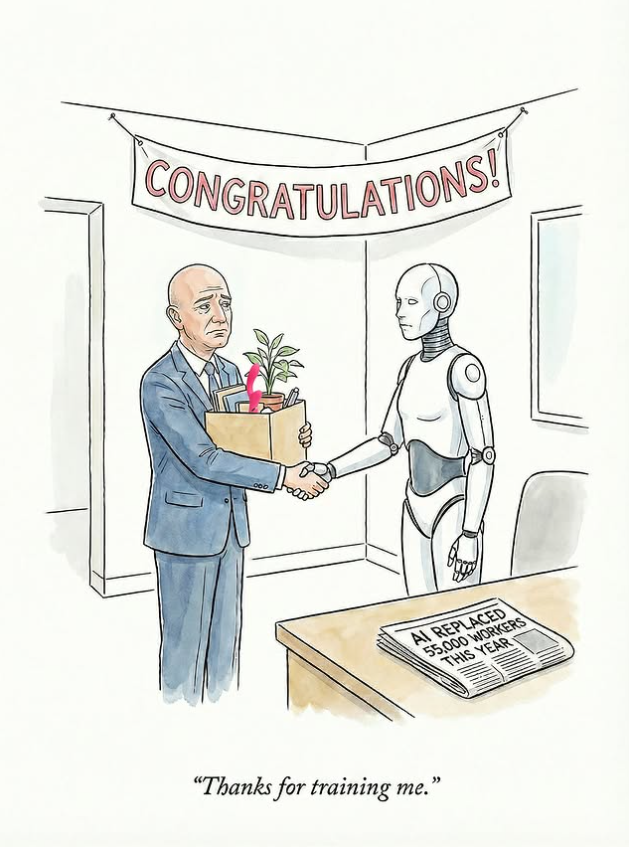 Jeff Bezos being fired by his AI manager as the big AI replacement.