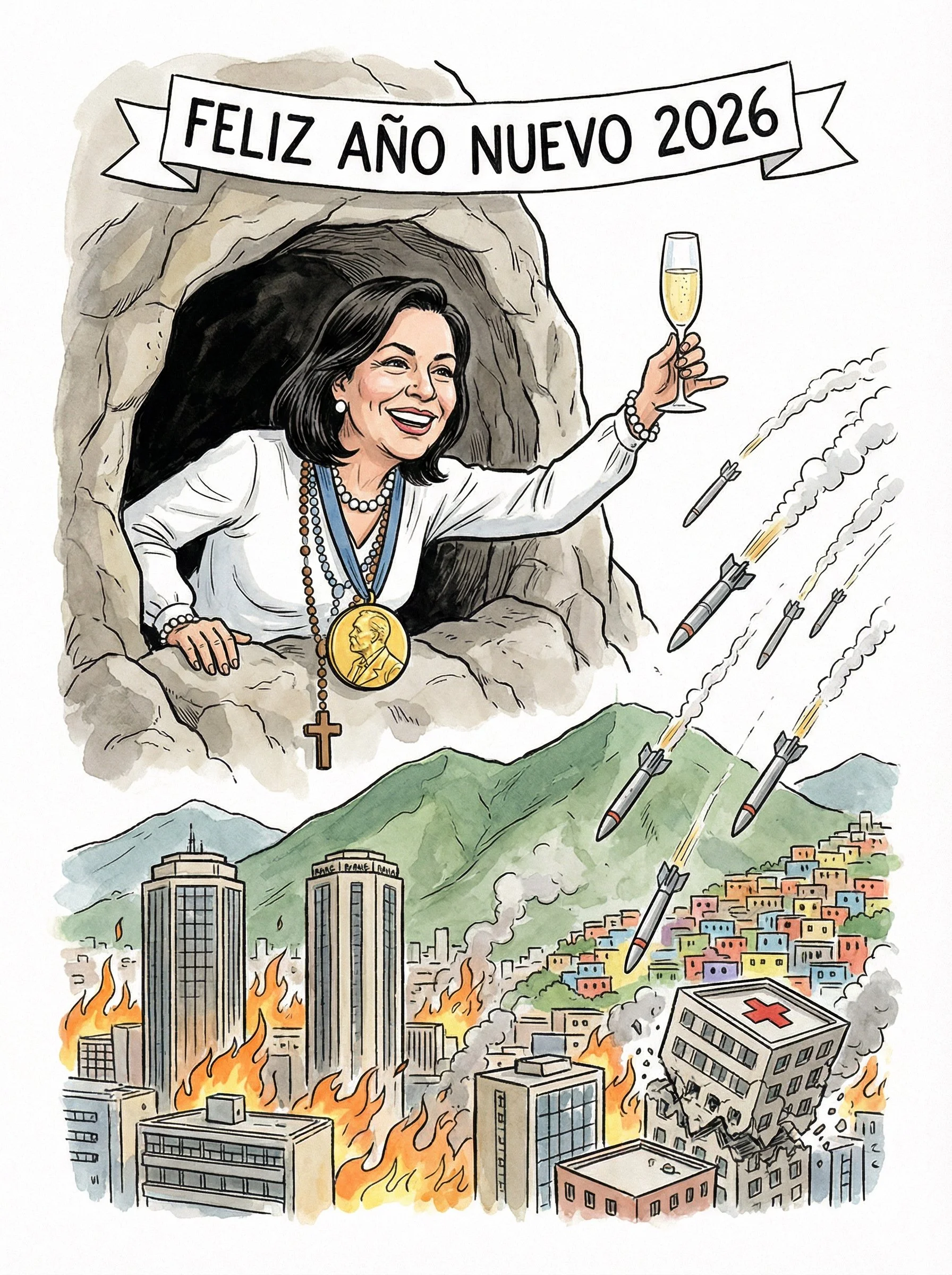 Maria Corina Machado's dream finally come true. US bombs on Venezuela in the name of peace.