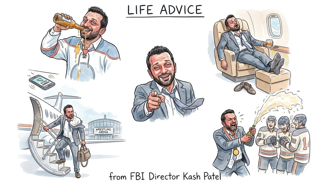 Political cartoon of Kash Patel's life advise.