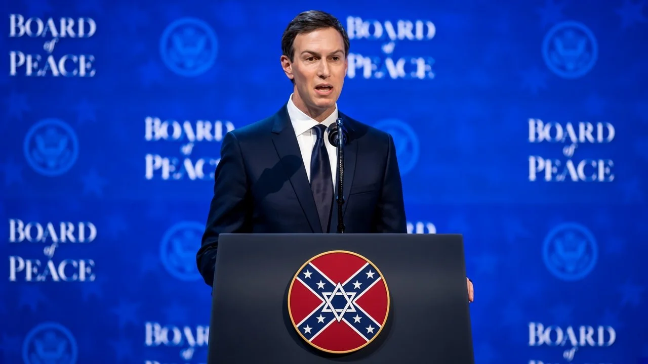 Jared Kushner speaks at Board of Peace podium on Gaza Hamas ceasefire talks.