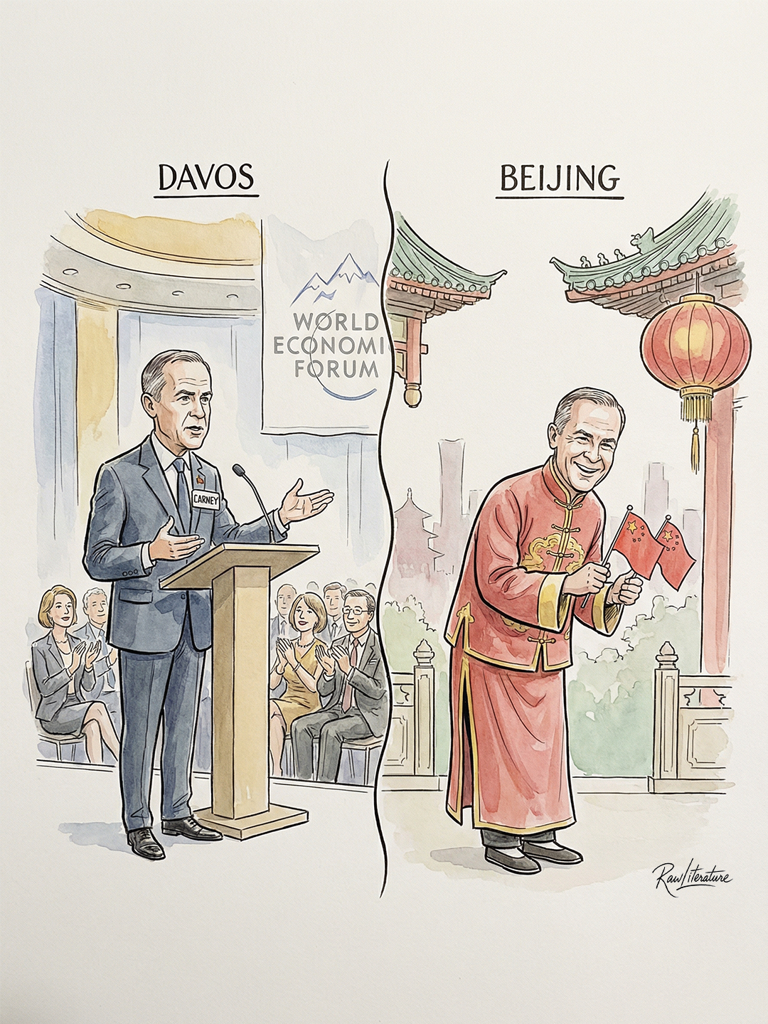 Mark Carney in his double standards: a old speech of world order, while having major deals with China and Qatar.