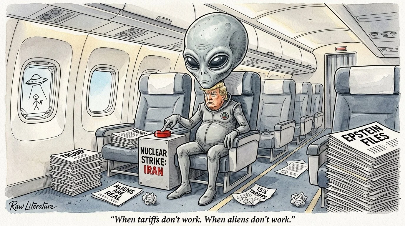 Political cartoon of Trump ready to press the distraction button.