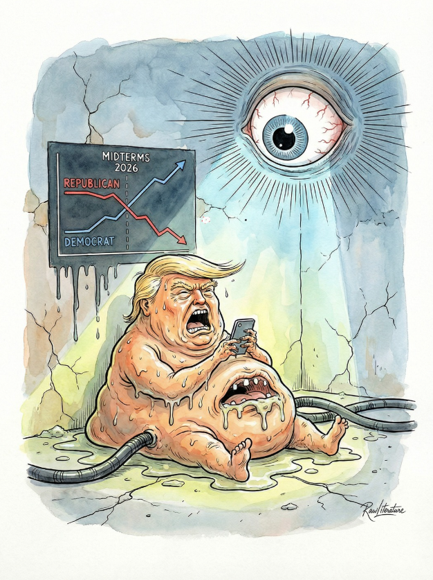 Monster Trump trying to bet himself in the polymarket bets for the 2026 midterm election while the Big Brother eye is watching how he wants to cancel them.