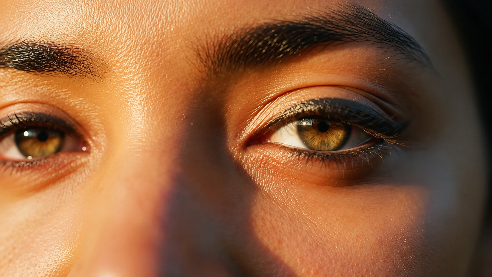 Close-up of intense human eyes in golden light symbolizing truth, divine vision, and the revealing gaze of Olympus in the poem “Olympus Never Lied.”