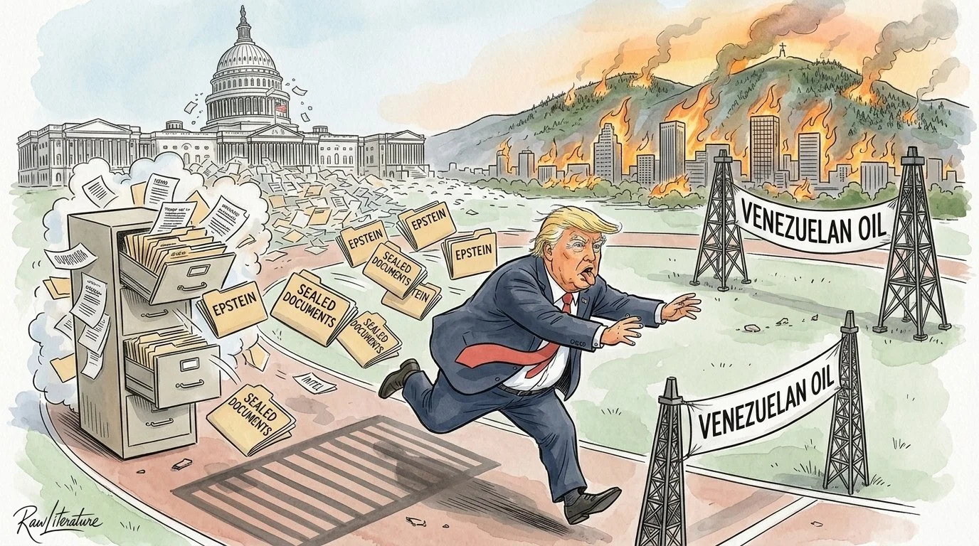 Donald Trump running away from the Epstein Files. He's after Venezuelan oil.