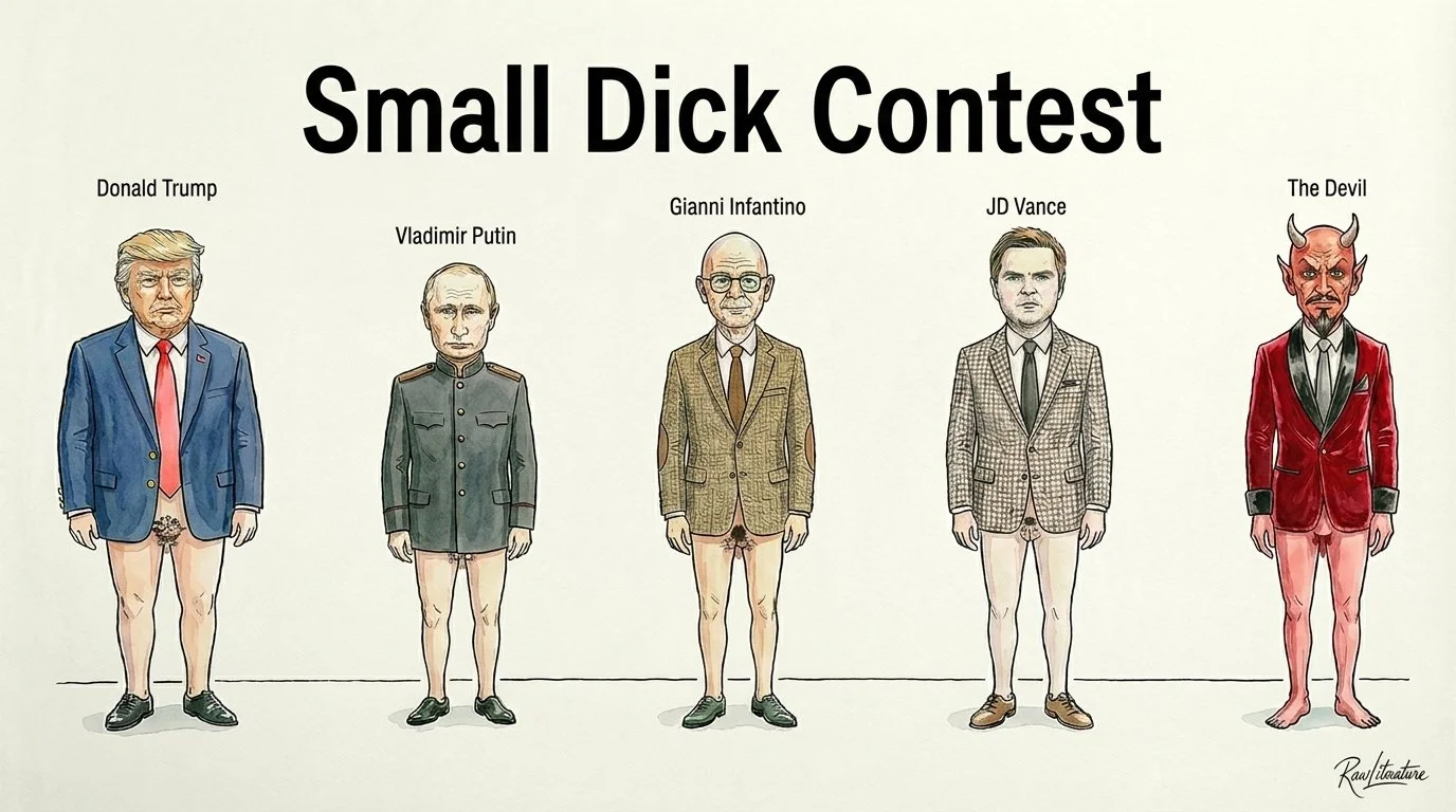 Small dick contest, in line, Trump, Putin, Infantino, Vaance and the Devil for the phallus award.