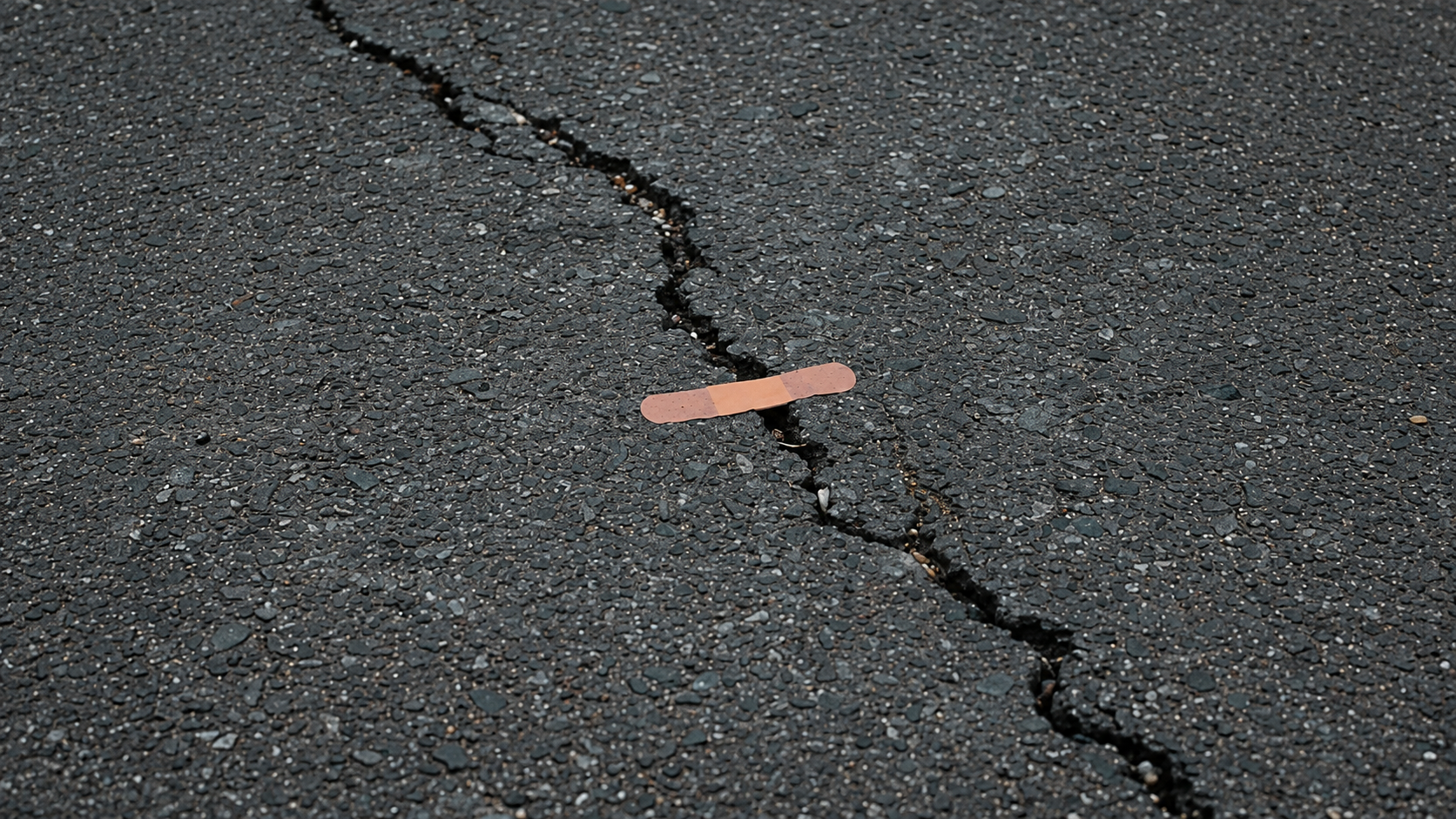 Bandage covering a cracked road symbolizing an unsent message, emotional silence, and invisible wounds in Raw Literature poetry.