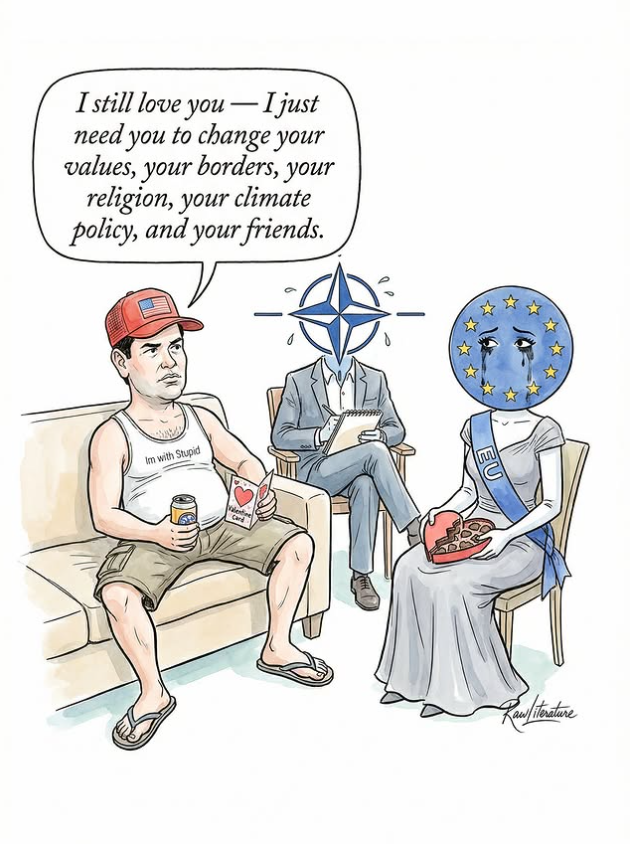Marco Rubio's therapy with the European Union. NATO is behind playing as couples' therapist.