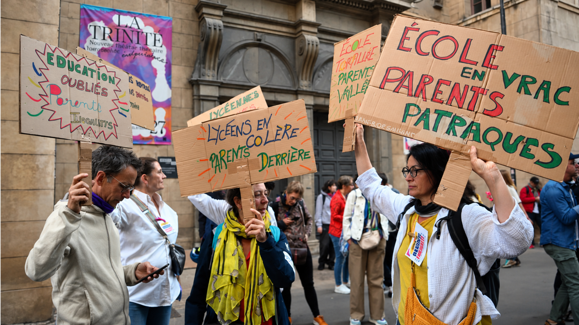 Parents in France protest with their children against State inaction in education.