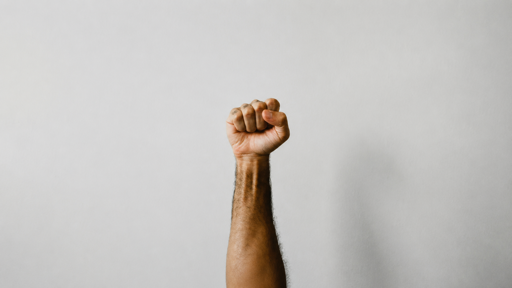Raised clenched fist against a white background symbolizing resistance, solidarity, and the Freedom Flotilla’s fight for Palestinian liberation and human dignity.