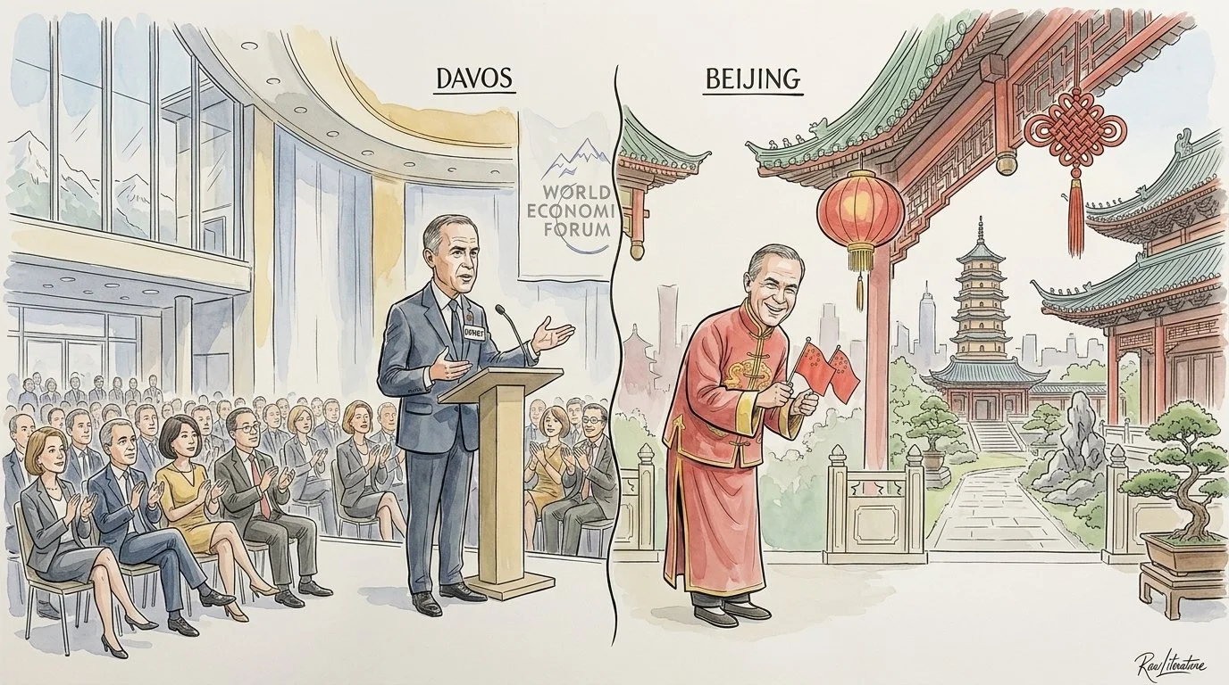 Mark Carney in his double standards: a old speech of world order, while having major deals with China and Qatar.