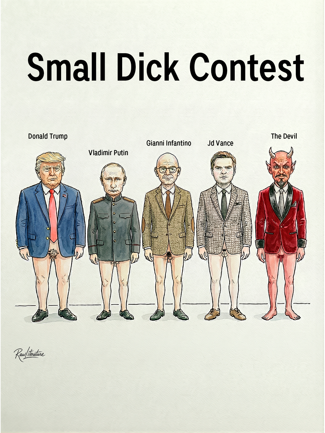Small dick contest, in line, Trump, Putin, Infantino, Vaance and the Devil for the phallus award.