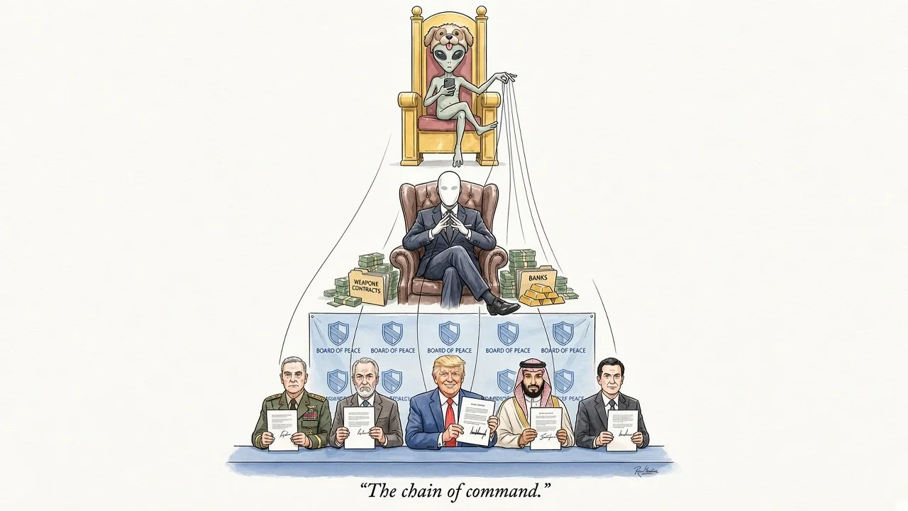 The chain of command from aliens, to banks and politicians at the bottom.