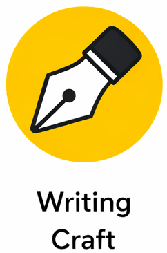 Icon of a fountain pen nib with a black cap on a yellow circular background, with the text 'Writing Craft' beneath.