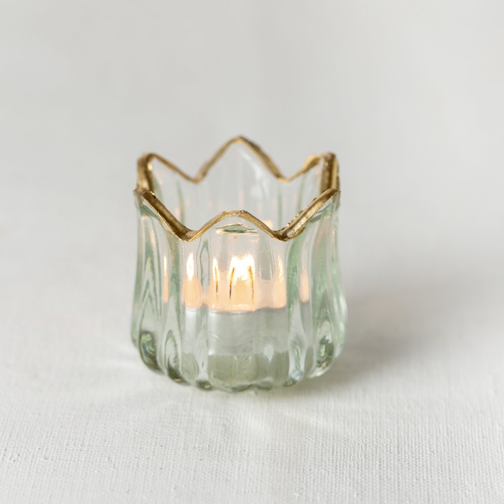 Decorative Glass T-light Holder With Gold Rim 6x6x6cm