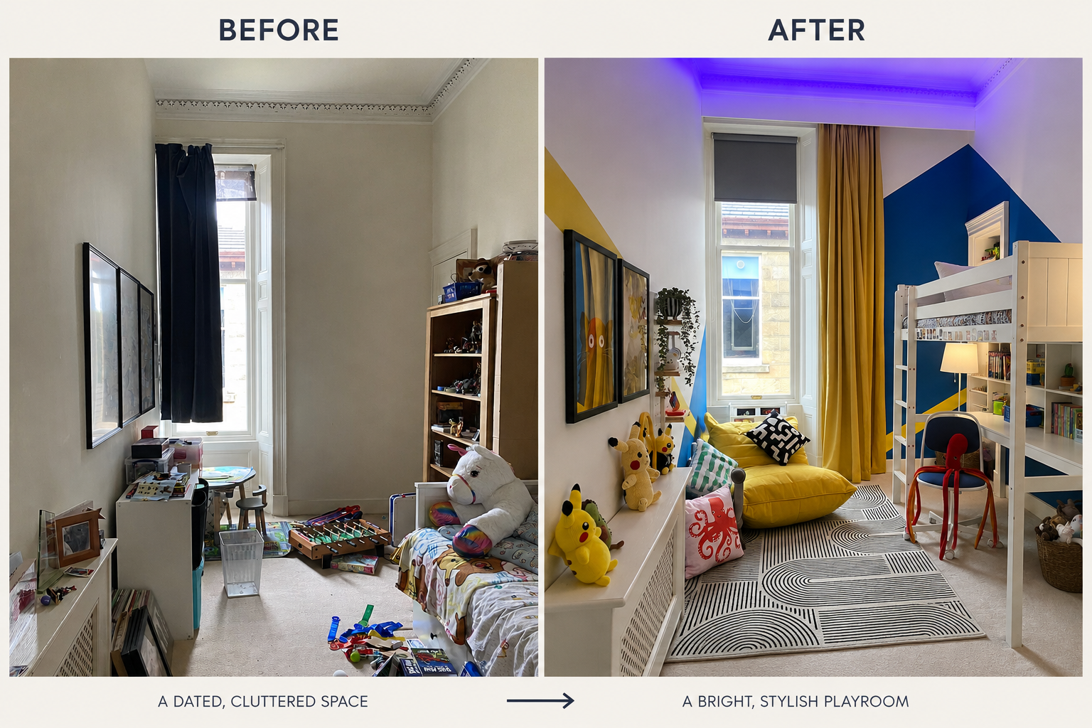 A bright playful space to inspire creativity, joy and play.