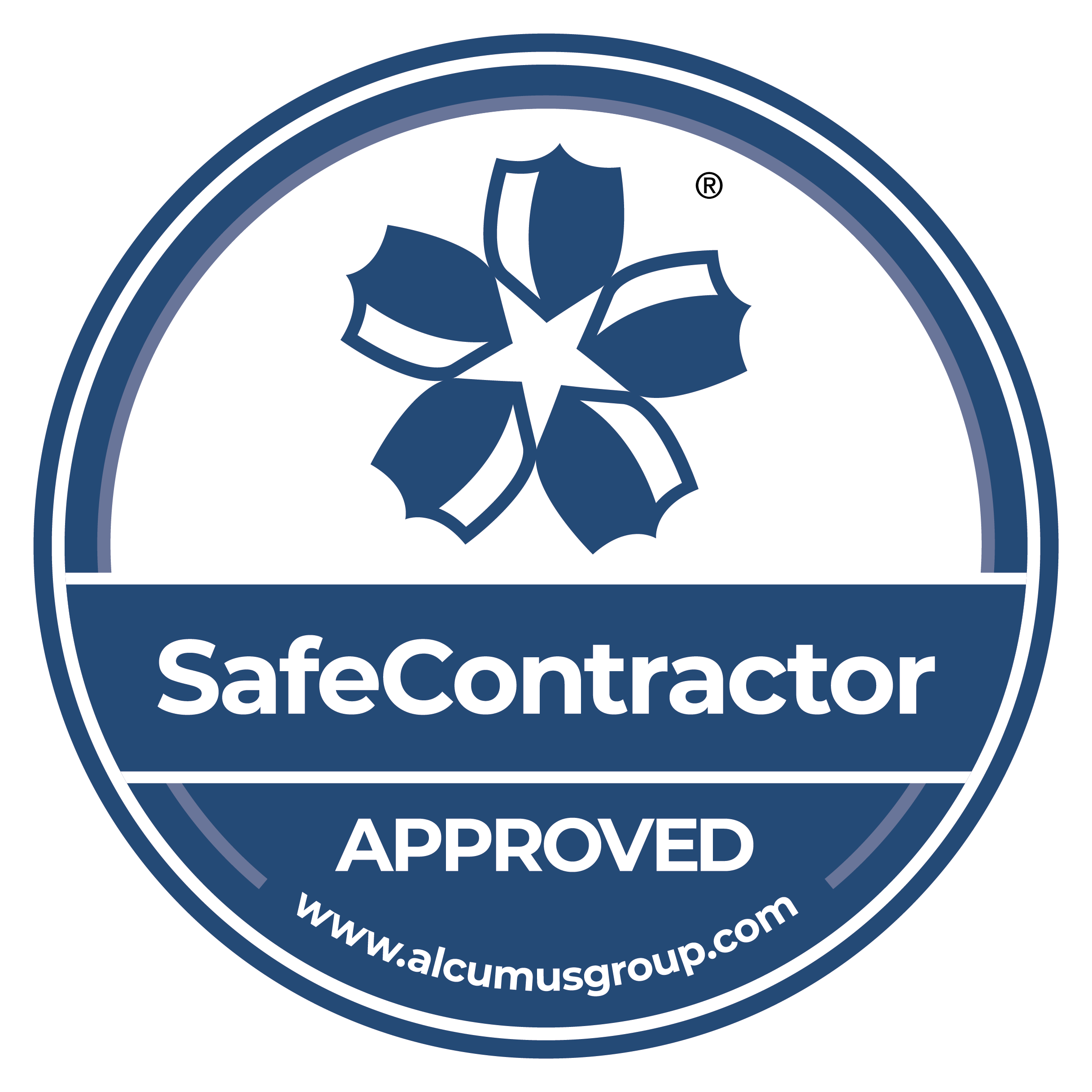 SafeContractor approved badge with logo and website URL