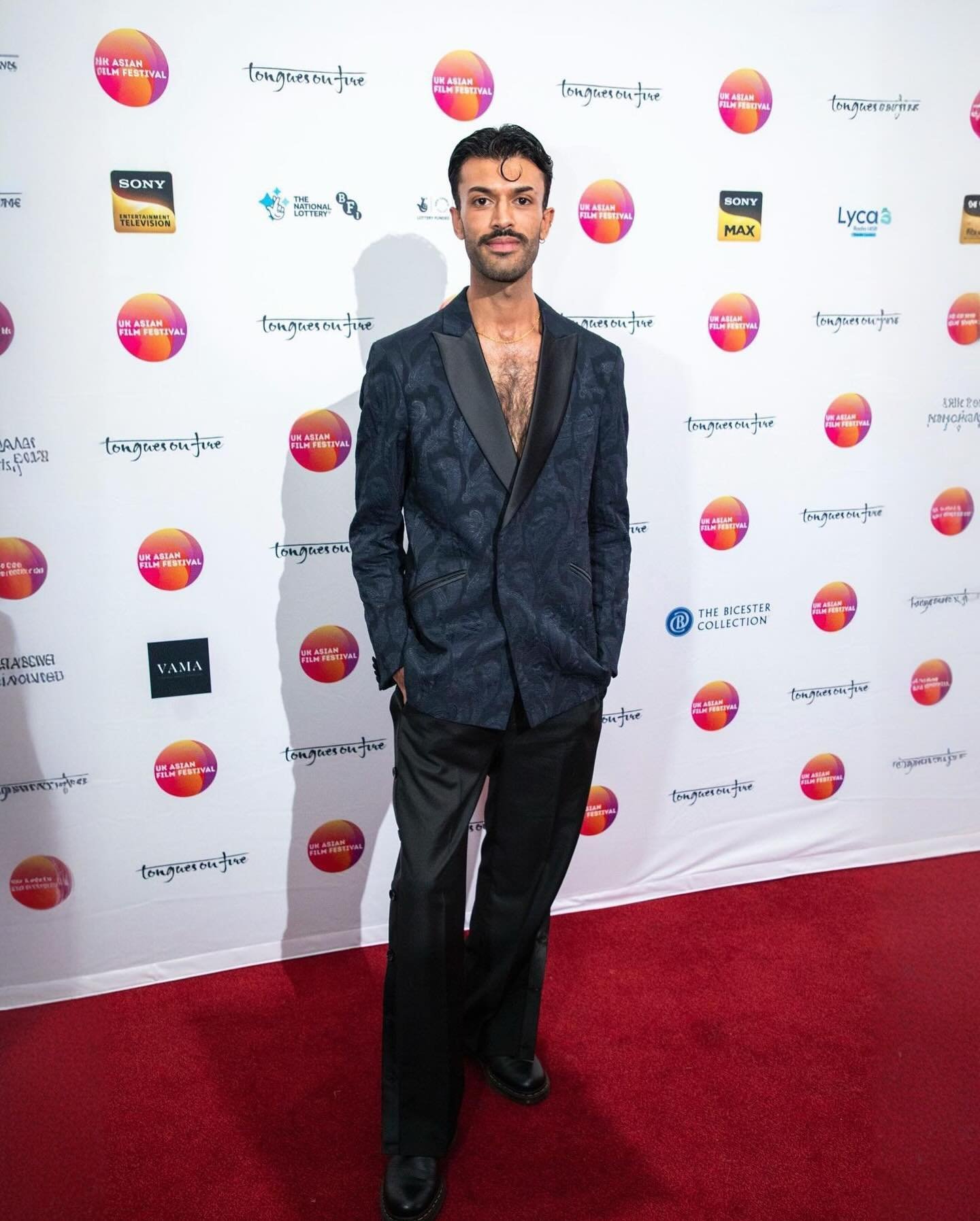 Actor and model @adam_samuel_bal slaying the red carpet in our Mudra Collection Paisley Crepe blazer and button down trousers at the opening night of @ukasianfilmfest 

#redcarpet #redcarpetfashion #menswear #tailored #menofstyle #instyle #mensfashio