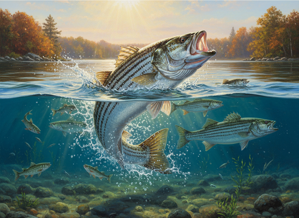 High-performance Wiper (Hybrid Striped Bass) for pond stocking, known for explosive growth, aggressive sport, and precise population management.