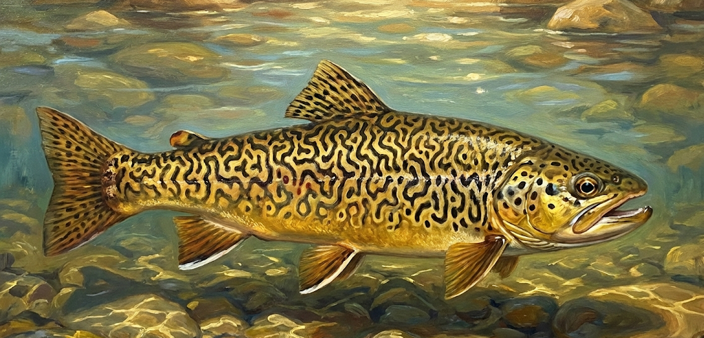 Rare, high-quality tiger trout with bold labyrinth patterns for professional live stocking and pond management.
