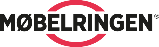 Møbelforhandler logo med navnet MØBELRINGEN og rødt og svart design.