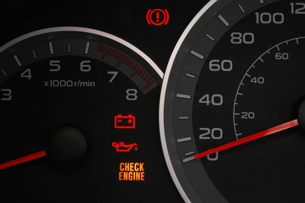 Check Engine Light Blinking vs. Steady: What It Means for Vermont Drivers. Close-up view of a vehicle check engine light