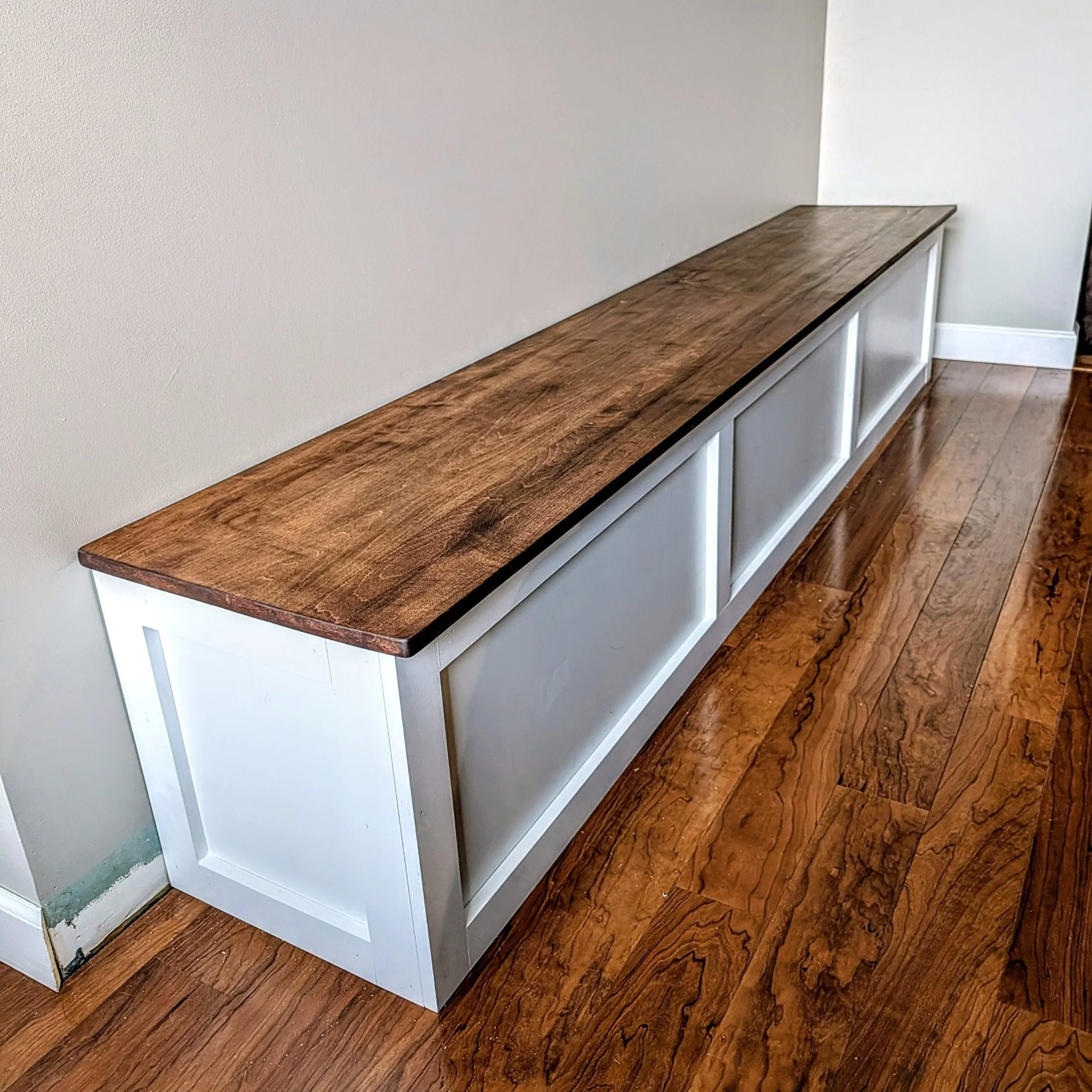Custom built in bench with hard maple top