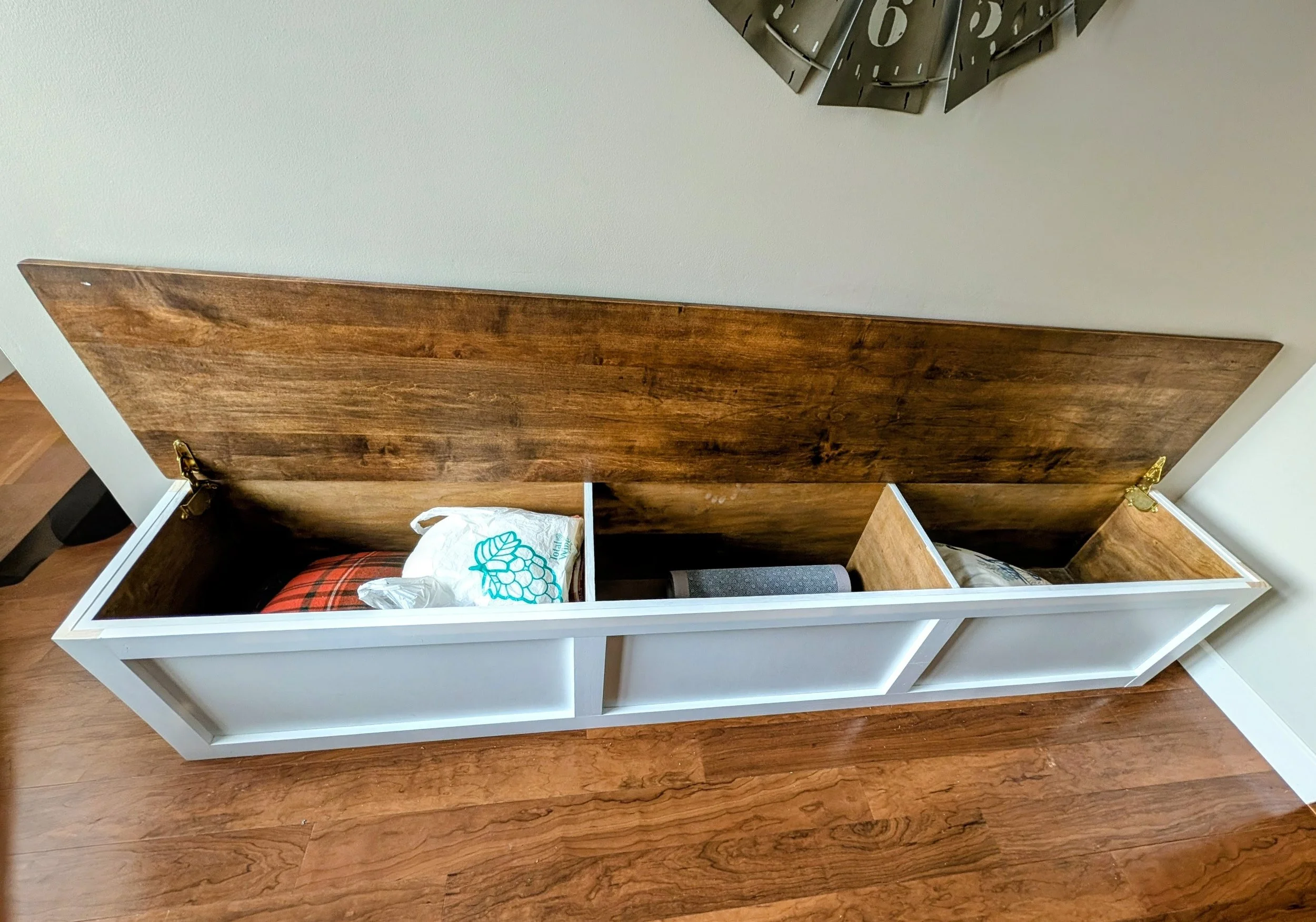 Custom built in bench with hard maple top (interior view)