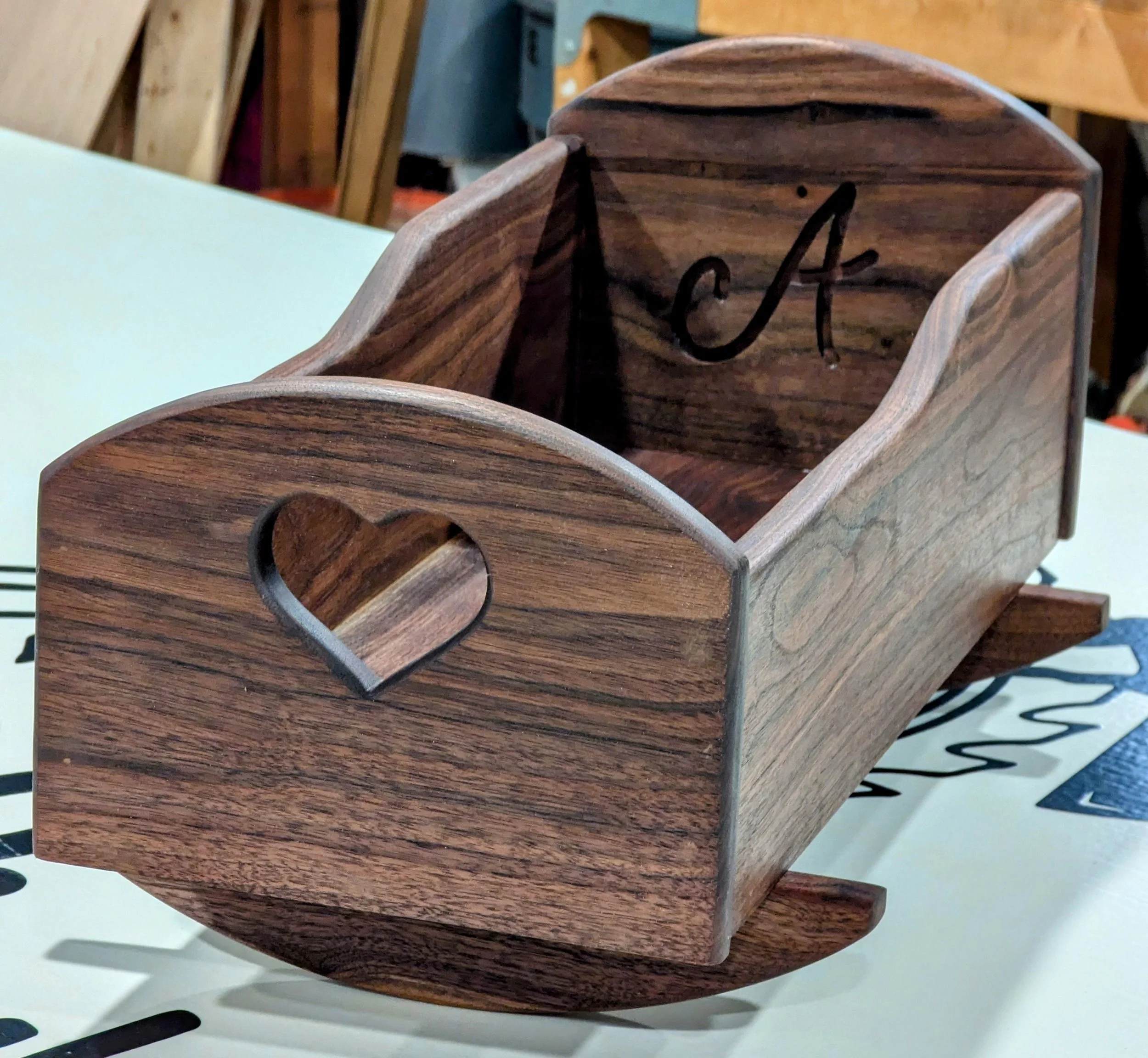 Walnut doll cradle