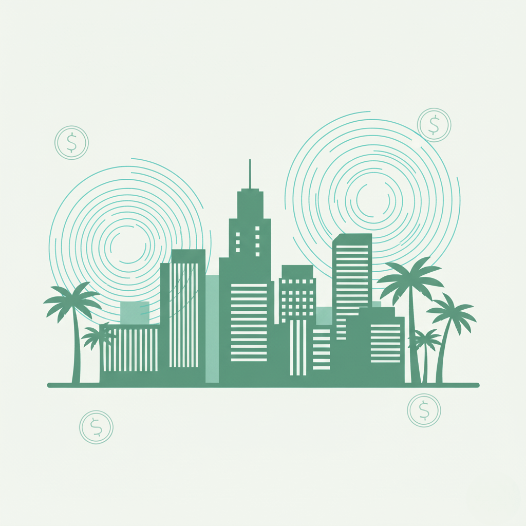 Cityscape of bustling technology and changing landscape of jobs. Learning to create financial intimacy.