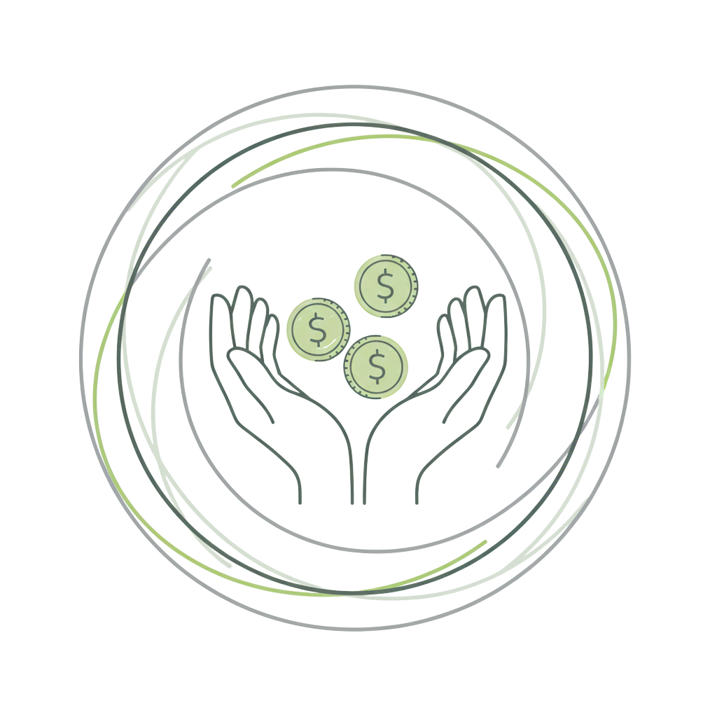 Hands juggling money reflecting navigating financial anxiety in California and defining what is "enough".
