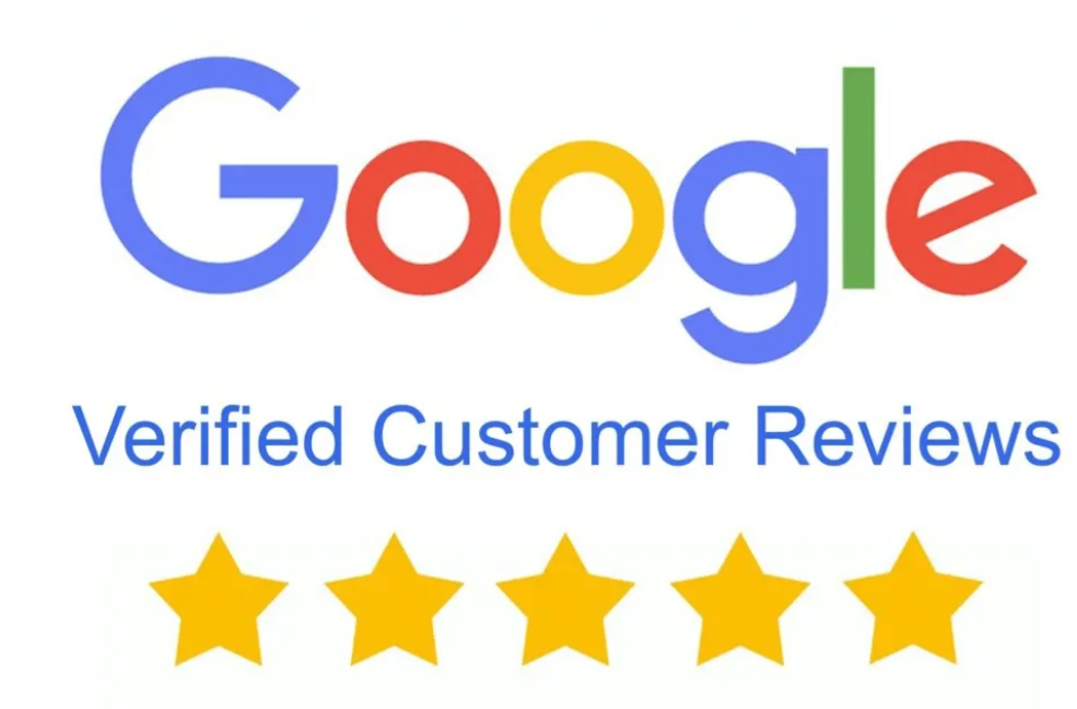 Google logo with the text 'Verified Customer Reviews' and five yellow stars below.