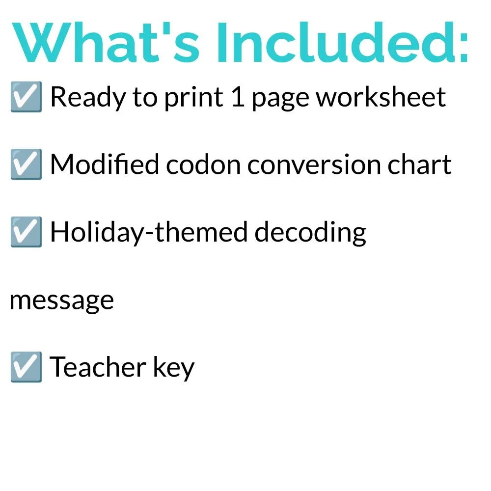 Winter Holiday Protein Synthesis Worksheet | Transcription ...